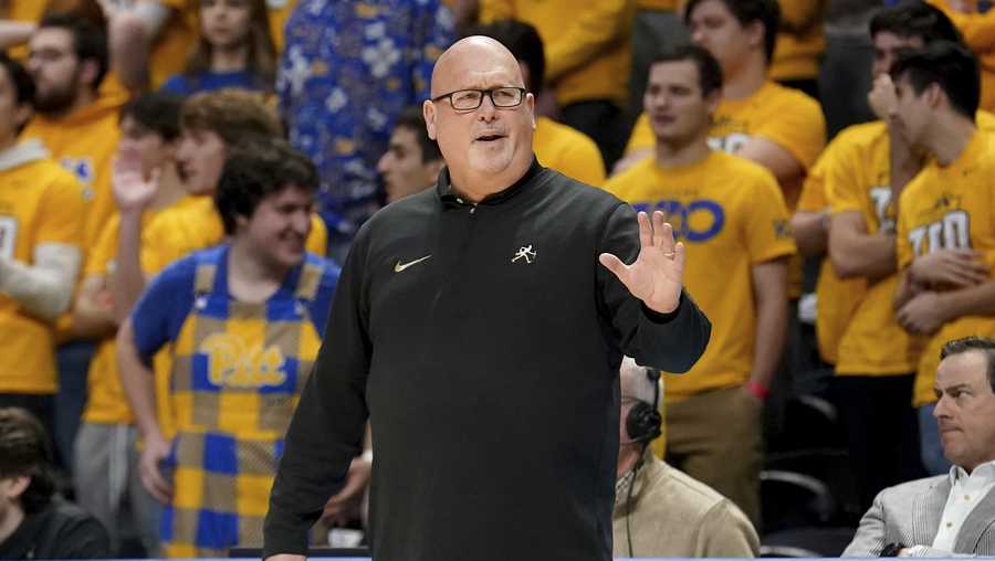 Wake Forest head coach Steve Forbes calls out to his team during the first half of an NCAA college basketball game against Pittsburgh Wednesday, Jan. 31, 2024, in Pittsburgh. (AP Photo/Matt Freed)