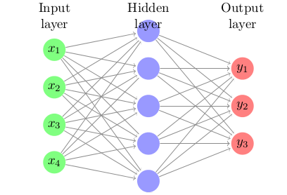 A schematic of a perceptron having one hidden layer.