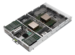 Photo of the internal system sled of DGX A100 with CPUs, Memory, and HCAs